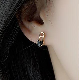Heart Rhinestone Stud Earring 1 Pair - As Shown In Figure - One Size