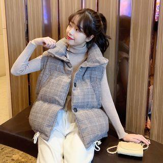 Turtleneck Knit Top / Plaid Padded Vest