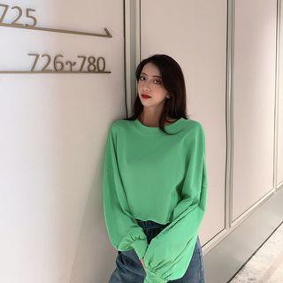 Round Neck Plain Cropped Pullover