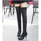High-heel Lace Panel Over-the-knee Boots