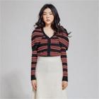 Striped Cape Cardigan With Sash Black - One Size