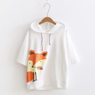 Fox Print Short-sleeve Hooded T-shirt
