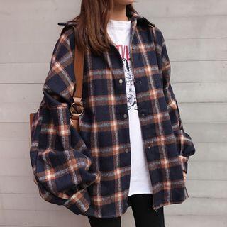 Lantern-sleeve Plaid Shirt