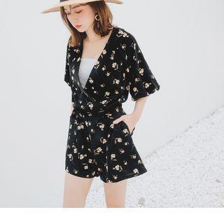 Short Sleeve V-neck Printed Romper