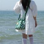 Checkerboard Canvas Bucket Bag Check - Green & White - One Size