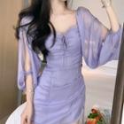 Puff Sleeve Lace Up Chiffon Dress