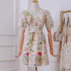 Crochet Trim Short-sleeve Floral A-line Dress
