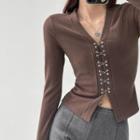 Long-sleeve Ribbed Hook Accent T-shirt