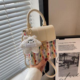 Embroidered Flap Woven Crossbody Bag