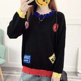 Patched Distressed Color Block Sweater