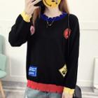 Patched Distressed Color Block Sweater