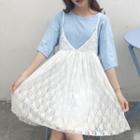 Set: Elbow-sleeve T-shirt + Strappy Lace Dress