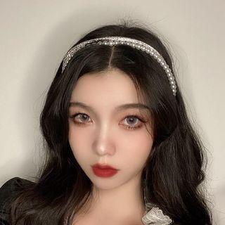 Rhinestone Faux Pearl Headband K06-294 - White - One Size