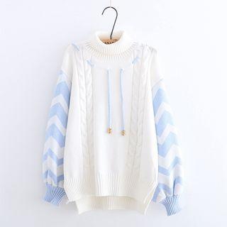 Turtleneck Chevron Stripe Panel Sweater