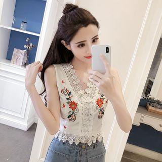 Crochet Trim Embroidered Tank Top