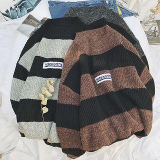 Long-sleeve Striped Lettering Sweater