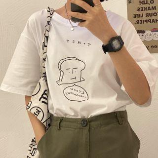 Bread Print Elbow-sleeve T-shirt