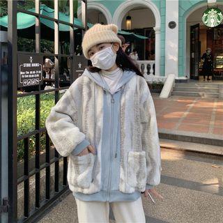 Long-sleeve Mock Two-piece Tie-dye Furry Jacket