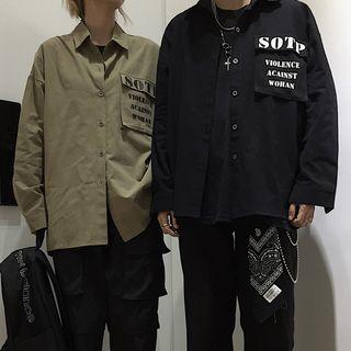 Couple Matching Lettering Pocket Detail Shirt