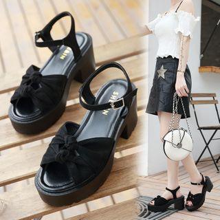 Twisted Strap Block Heel Platform Sandals