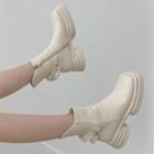 Platform Block Heel Faux Pearl Short Boots