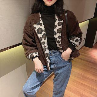 Two-way Leopard Fleece Jacket As Shown In Figure - One Size