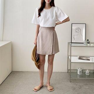 Band-waist Wrap Mini Skort