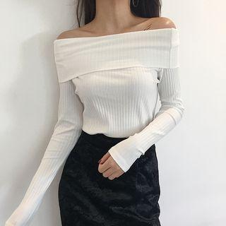 Long-sleeve Off Shoulder Ribbed T-shirt