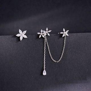 925 Sterling Silver Flower Chain Earring