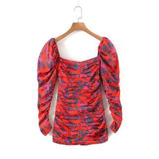 Floral Print Puff-sleeve Mini Sheath Dress