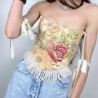 Floral Print Fringed Corset Top
