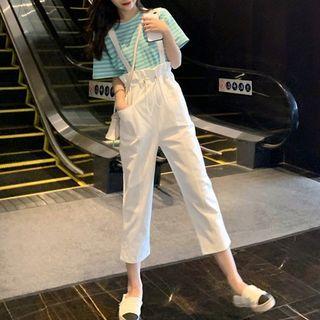 Short-sleeve Striped T-shirt / Suspender Skirt / Pants / Set