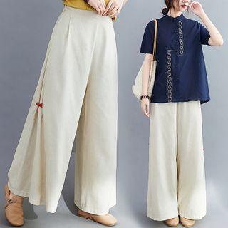 High-waist Frog-button Wide-leg Pants