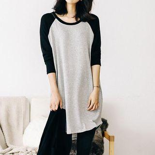 Long-sleeve Two-tone A-line Mini Dress