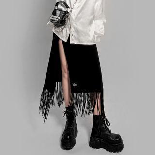 Fringe Midi A-line Knit Skirt