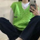 V-neck Plain Loose-fit Vest Green Apple - One Size