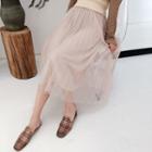 Beaded Glitter Midi A-line Skirt Almond Pink - One Size