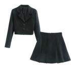 Plain Single-breasted Blazer / Mini A-line Skirt / Set