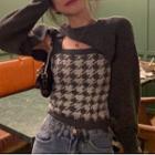 Knit Crop Top / Houndstooth Camisole Top