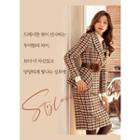 Set: Peaked-lapel Houndstooth Peplum Jacket + Midi Skirt
