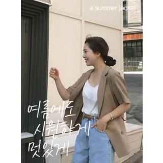 Double-breasted Short-sleeve Blazer Brown - One Size