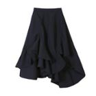 Asymmetrical Ruffle Hem Midi A-line Skirt