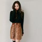 Zip-up Leopard Mini Skirt
