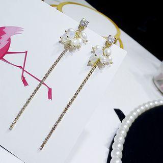 Rhinestone Faux Pearl Dangle Earring 925 Sterling Silver - Gold Plating - Gold - One Size