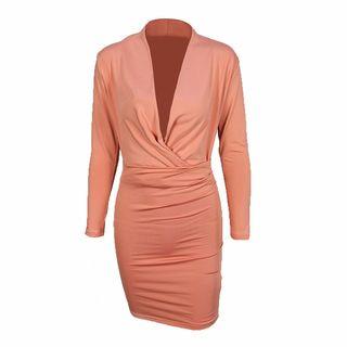 Deep V Long-sleeve Sheath Dress