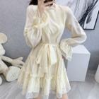 Bell-sleeve Lace Tie-waist Layer Dress