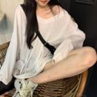 Long-sleeve V-neck Plain Long T-shirt