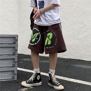 Lettering Print Wide Leg Shorts Brown - One Size