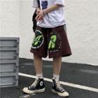 Lettering Print Wide Leg Shorts Brown - One Size