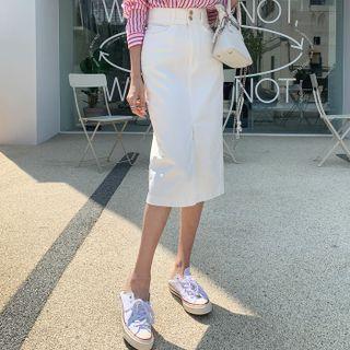 High-waist Slit-front Midi Pencil Skirt